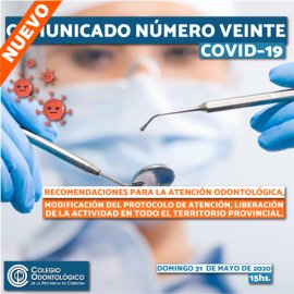 Vigésimo Comunicado COVID-19 del Colegio Odontológico